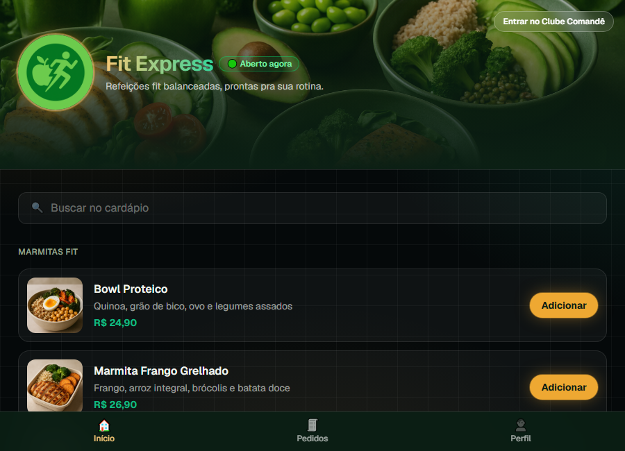 Prévia do cardápio de Fit