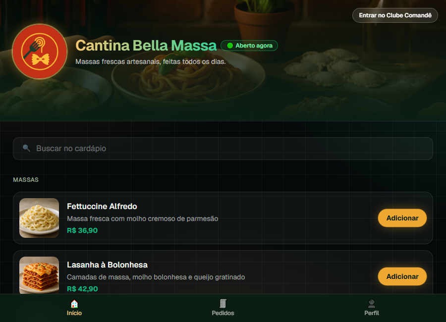 Prévia do cardápio de Massas