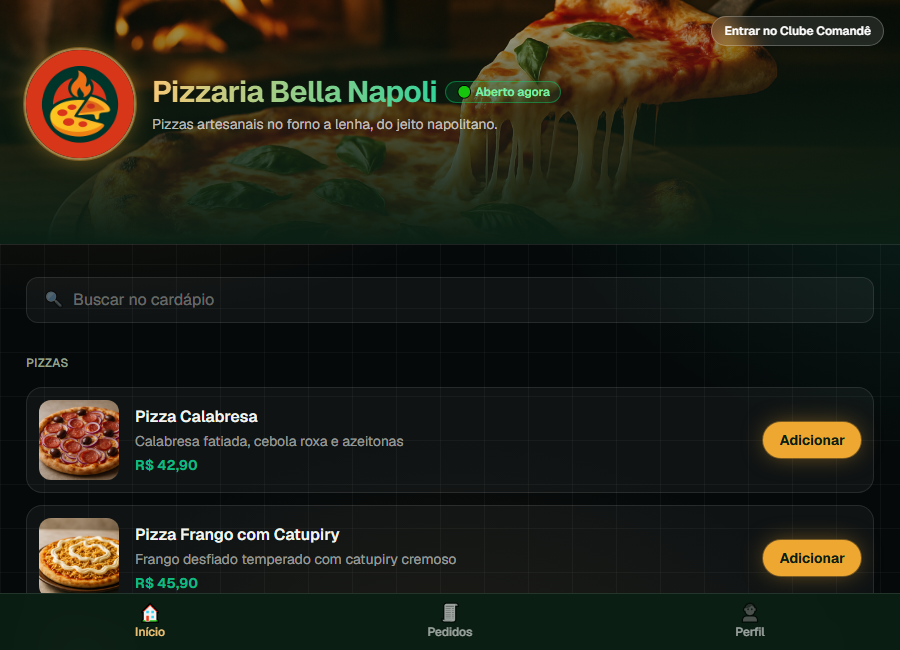 Prévia do cardápio de Pizzaria