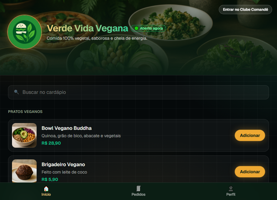 Prévia do cardápio de Vegana